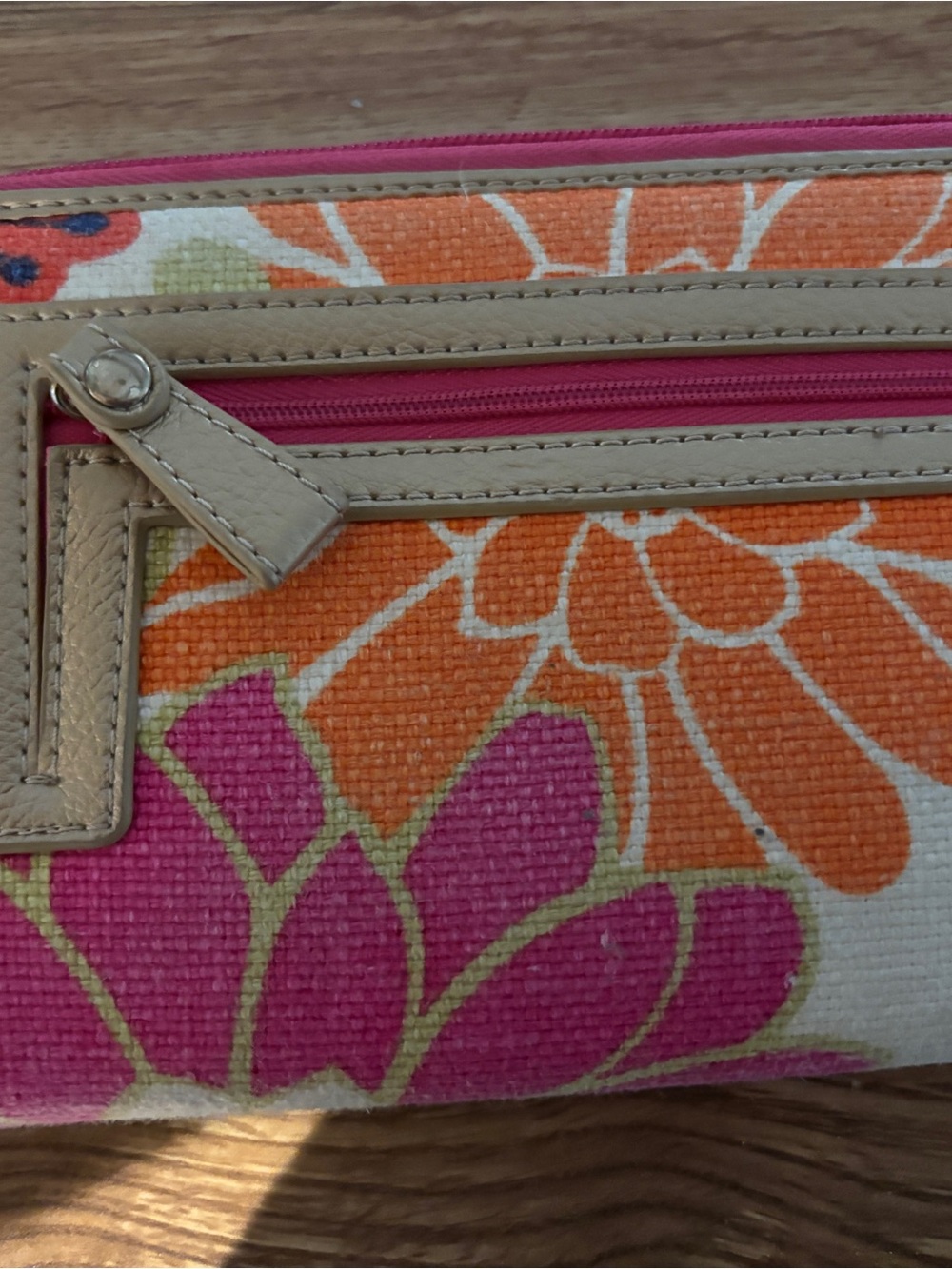 Spartina 449 Bright Floral Canvas Cosmetic Pouch in Pink, Orange & Tan